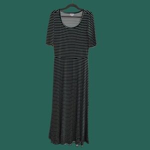 LuLaRoe Ana Maxi Dress Dark Green and White Stripes Size XL